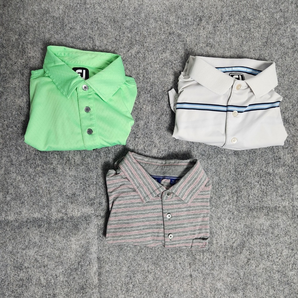 Lot‎ of 3 FootJoy Polo Shirt Men M Multicolor Golf Short Sleeve Performance Logo